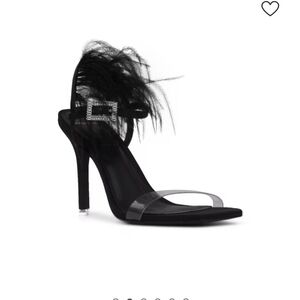 Black Suede Studio Ostrich feather trim Trinity Sandals Size EU 37